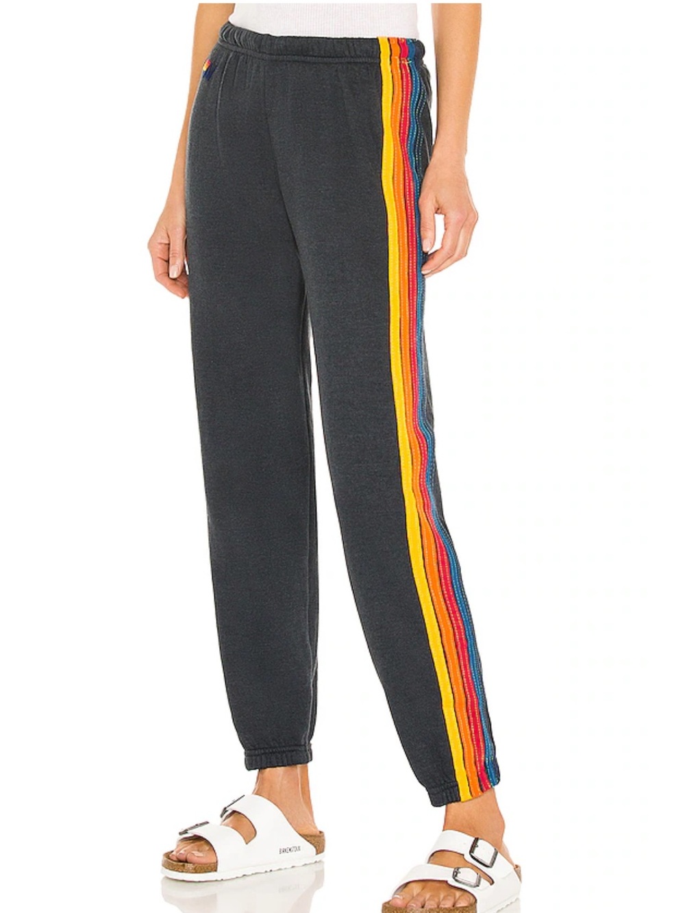 Aviator Nation | 5-Stripe Sweatpants Charcoal Gray Rainbow Joggers | Size M